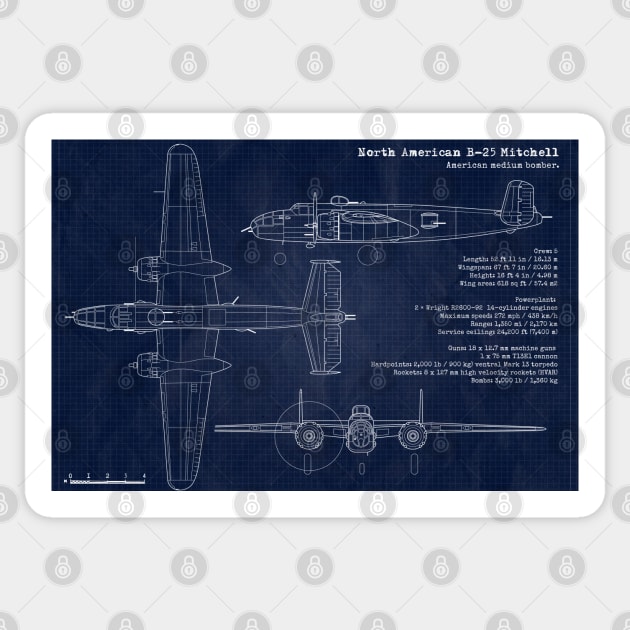 B25 Mitchell Blueprint Sticker by Aircraft.Lover